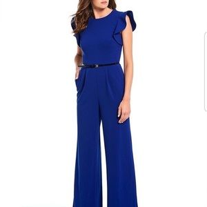 Calvin Klein jumpsuit - royal blue with flutter sleeves and belt